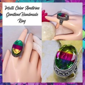 Chunky Multi Color Ametrine Gemstone Handmade Ring